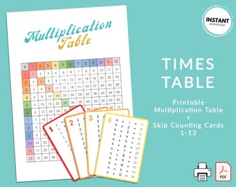 Multiplication Table Cards | Skip Counting Cards | Learn the Times Table | Multiplication Resource | Montessori Homeschool Activities