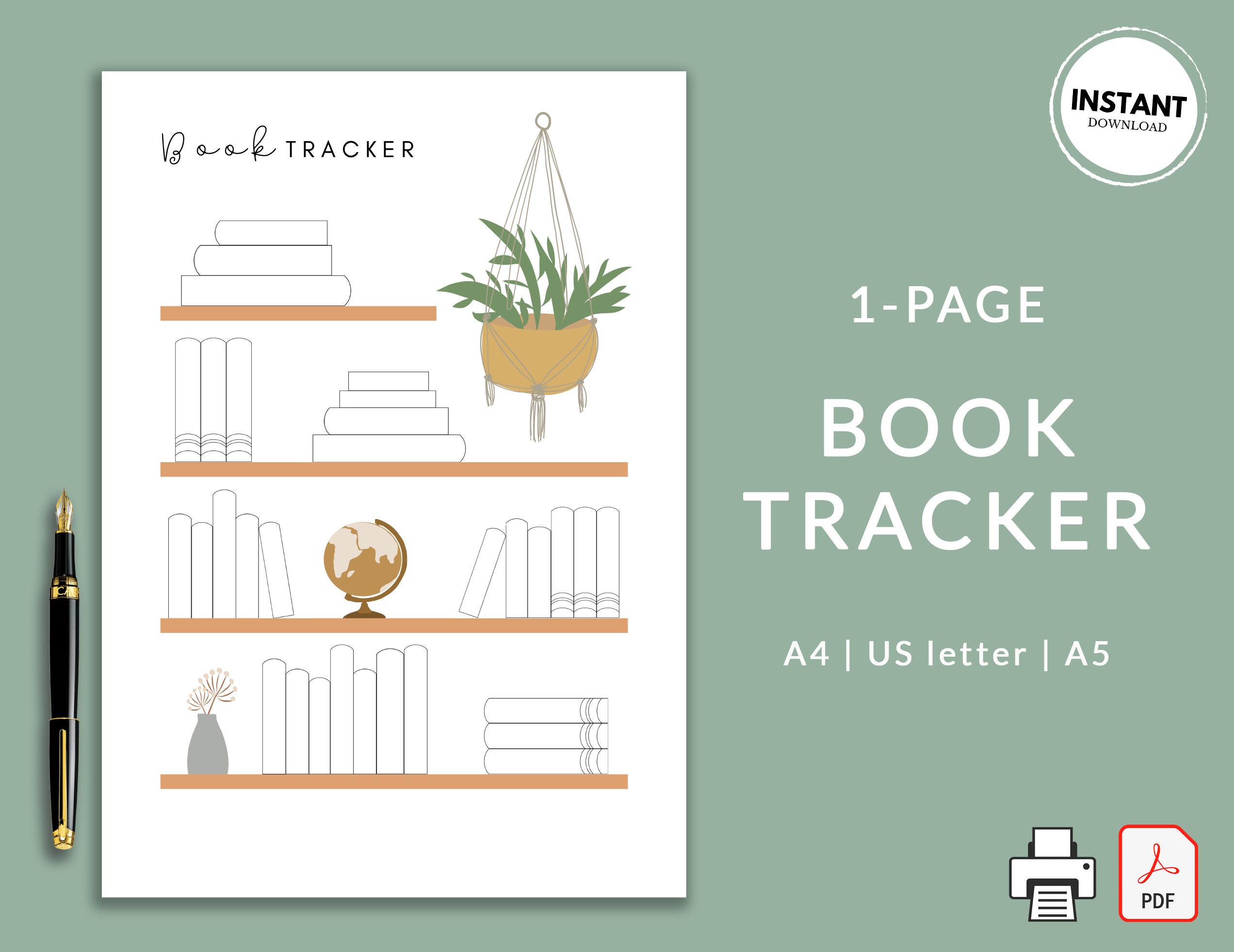 Bookshelf Reading Tracker | Printable Book Reading Tracker | Printable Book List | Book Tracker | Reading List | Book Tracker Insert