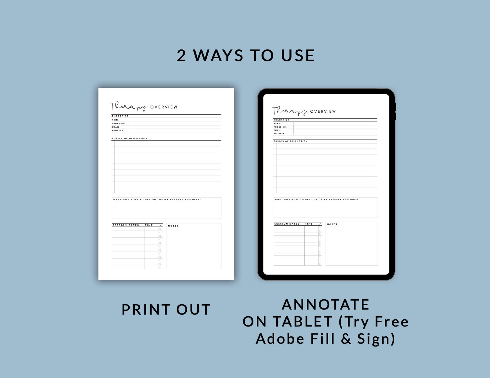 Therapy Notes Printable Therapy Overview and Notes Insert - Etsy Ireland