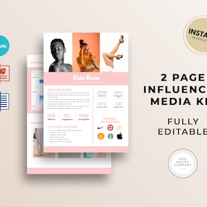 Plantilla de kit de medios de influencer 2024 - Plantilla Canva de 2 páginas para influencer de Instagram de redes sociales - Kit de prensa - Kit de presentación