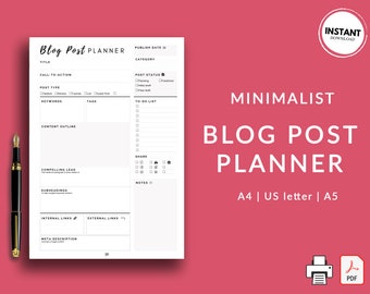 Printable Blog Post Planner | How To Plan A Blog | Minimalist Blog Planner | Instant Download Planner | Blogging Worksheet | Lead Magnet