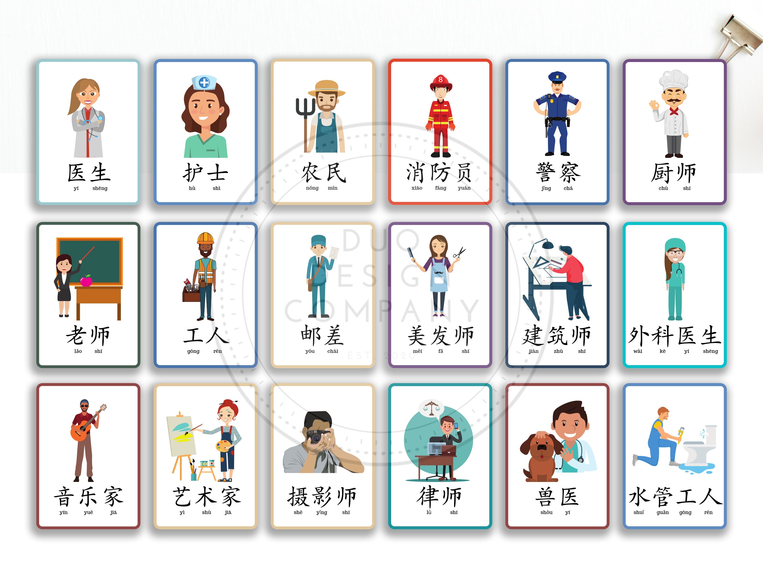 Jobs in Chinese Flashcards Printable Chinese Jobs Flashcards Etsy