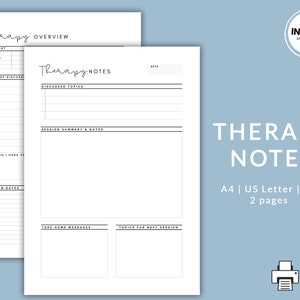 Therapy Notes | Printable Therapy Overview and Notes Insert | Therapy Planner Insert | Therapy Session Notes | Counselling Session Notes