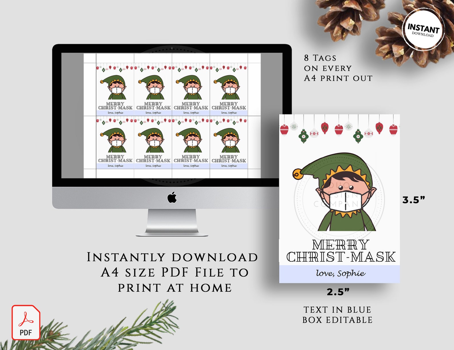 Editable Printable Elf Mask Christmas Gift Tag | Elf Wearing Mask Gift ...