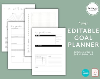 Life Goal Planner | Editable on Canva | Wheel of Life Balance Wheel | Printable Goal Planner