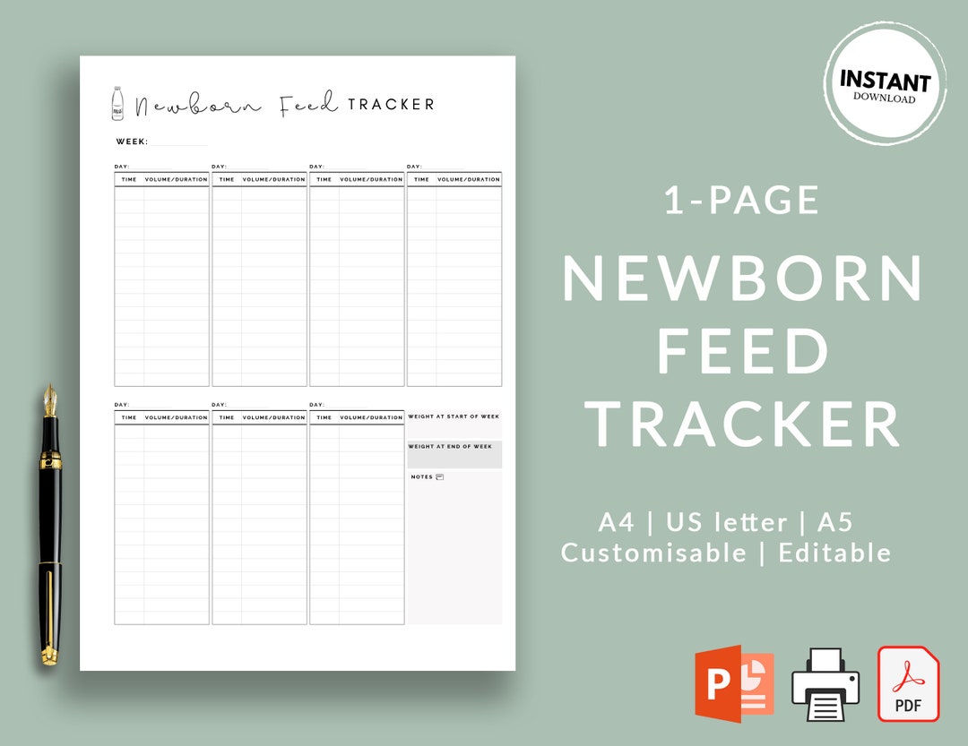 Baby Feeding Tracker | Printable Newborn Feeding Schedule | Feed Chart ...
