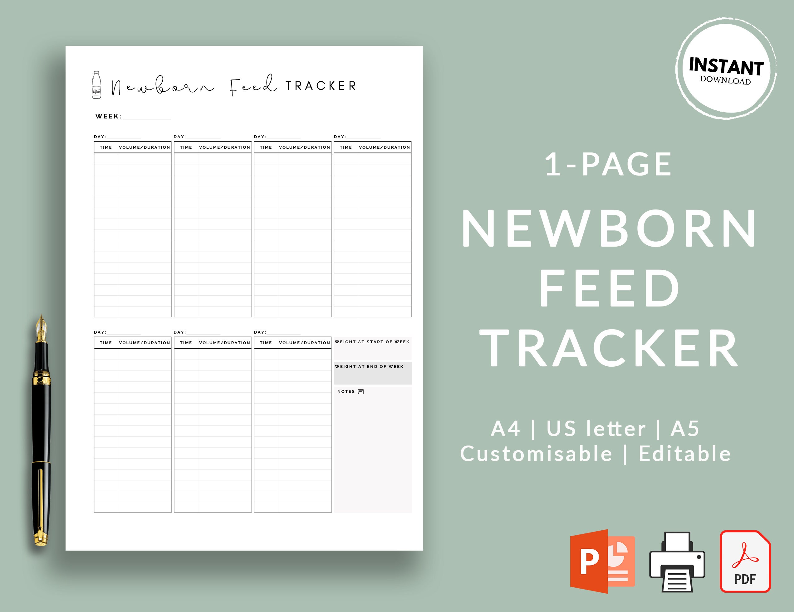 Baby Feeding Tracker | Printable Newborn Feeding Schedule | Feed Chart | Daily Baby Tracker | Baby Feeding Schedule | A4, A5, US Letter