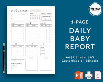 Printable Daily Baby Report | Infant Care Sheet | Baby Log for Nanny | Daily Baby Tracker | Babysitter Report | Daily Baby Journal