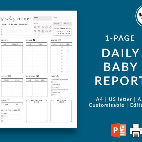 Printable Infant Daily Report Nanny Log Daily Infant Care - Etsy