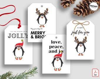 Printable Christmas Gift Tags | Penguin Christmas Tags | Set of 4 | Digital Download | PDF Gift Tag  | Tag Template | Christmas Gift Decor