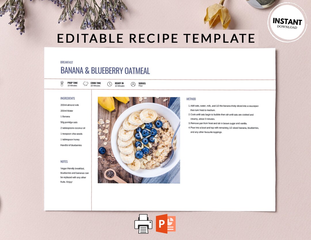 Editable Printable Recipe Template | Landscape Recipe Template | Recipe Card Template ...