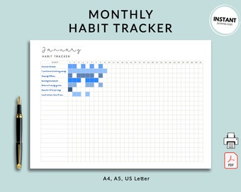 Printable Habit Tracker | Monthly Habit Tracker | Habit Log | New Year&#39;s Resolutions | PDF Habit Tracker| A4, A5, US Letter