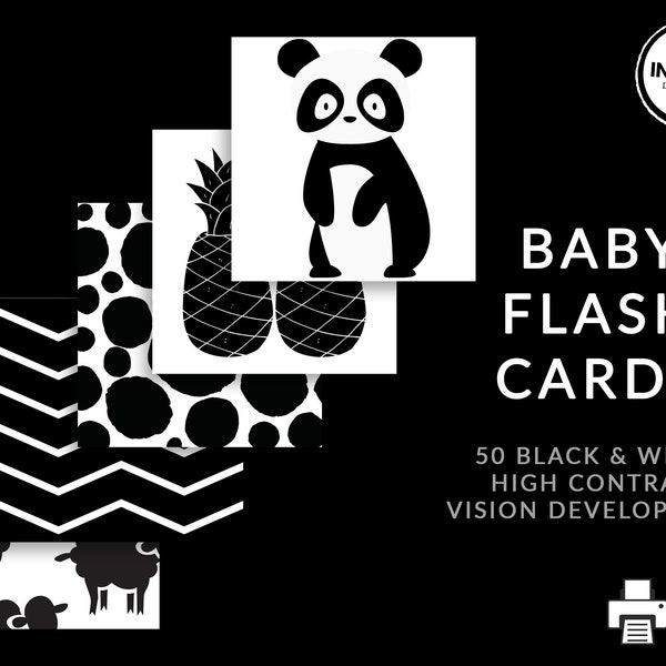 Printable Baby Flash Cards | Black and White High Contrast Cards | Baby Development Flash Cards | Baby Vision Development | 0-6m Flash Cards