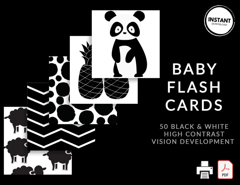 Buy Printable Baby Flash Cards Black and White High Contrast Online in