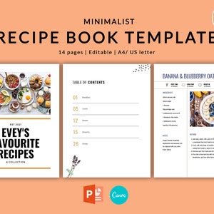 Editable Recipe Book Template | Canva Editable Recipe Template | Powerpoint Editable Recipe Template | Recipe Card Template