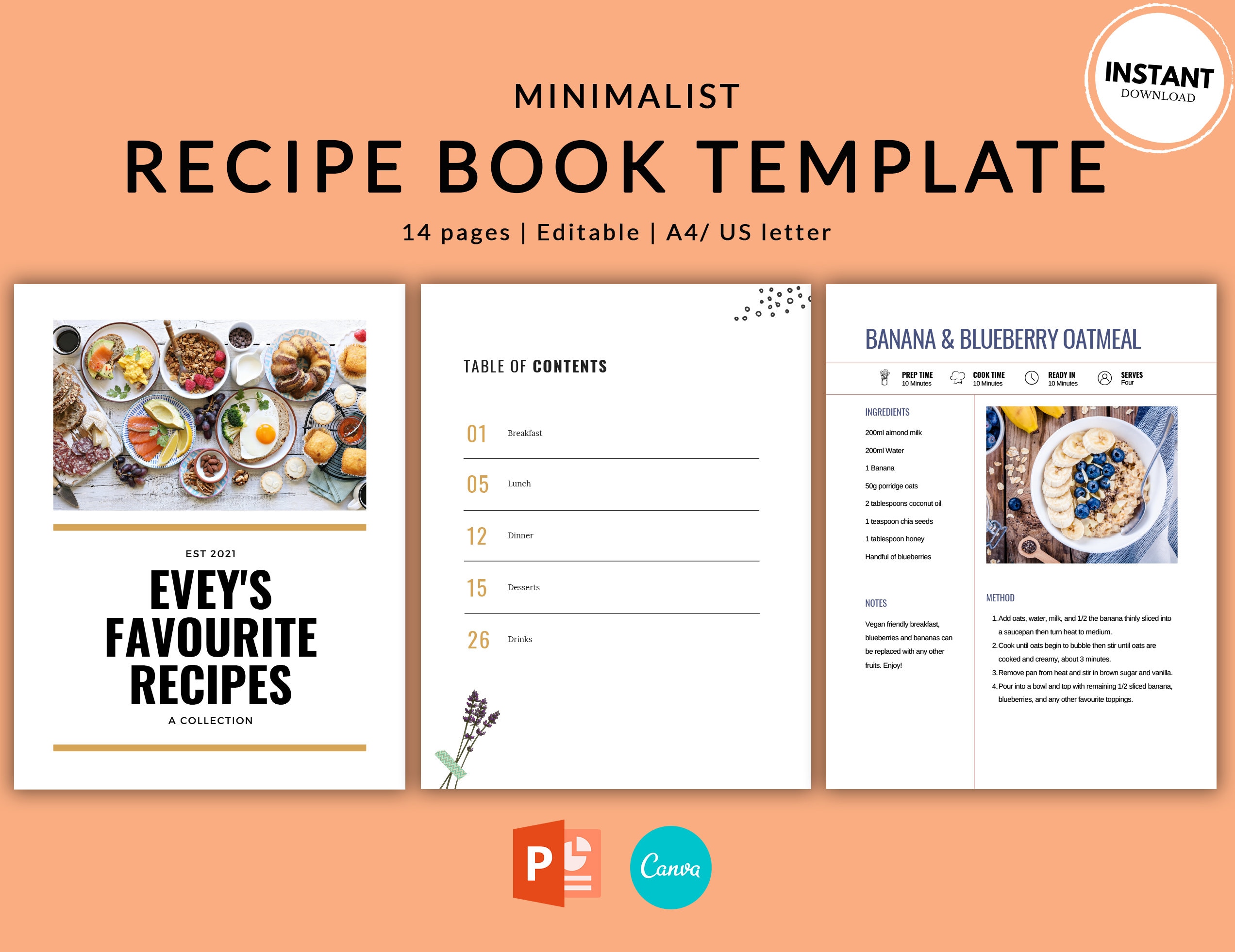 Editable Recipe Book Template Canva Editable Recipe Template Powerpoint