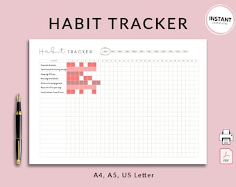 Habit Tracker | Printable Monthly Habit Tracker | New Year&#39;s Resolutions | Habit Tracker Template | A4, A5, US Letter
