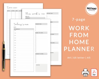 Work From Home Planner | Minimalist Work From Home Printable Planner | Home Business Planner | Daily Work Planner | Weekly Work Planner