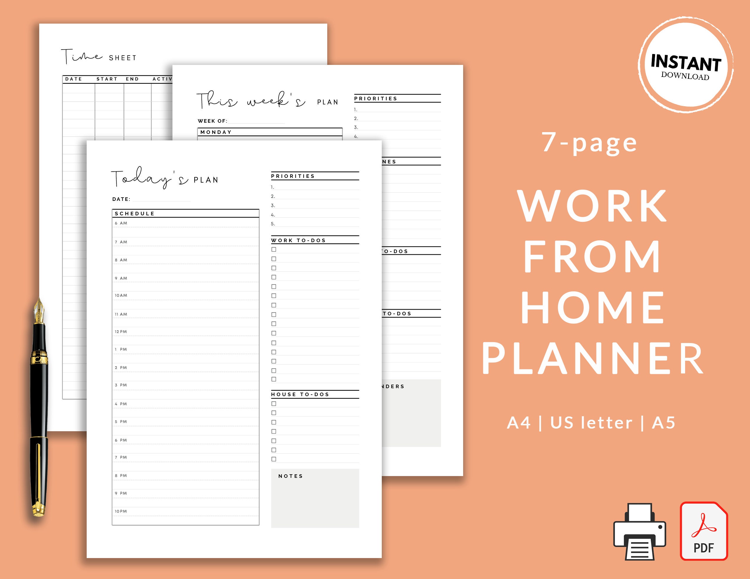 Work From Home Planner Minimalist Work From Home Printable Etsy Australia