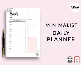 Minimalist Daily Planner | Printable Daily Planner Page | Instant Download PDF Weekly Planner | Fillable Daily Planner |  A4, A5, US Letter