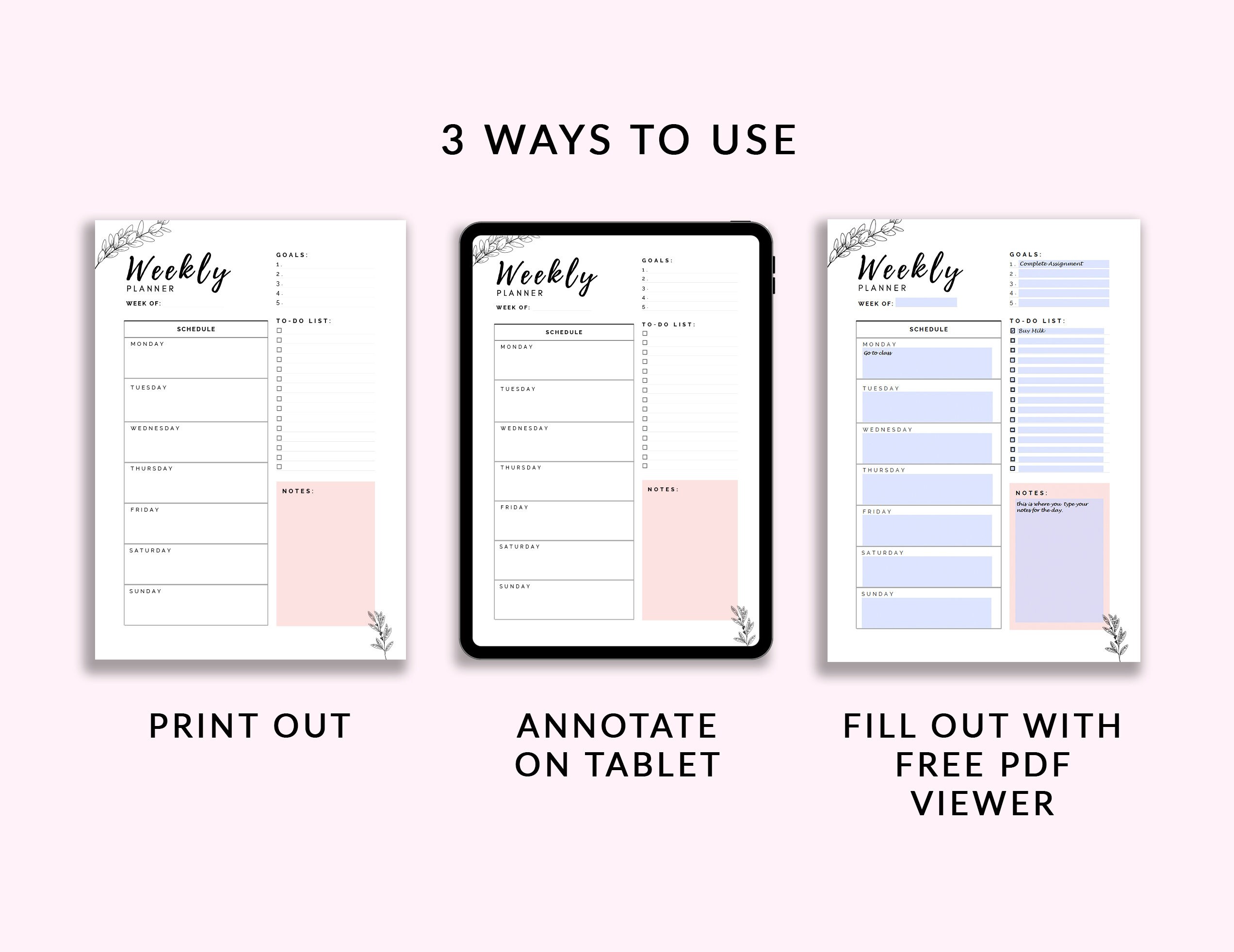 Printable Weekly Planner | Minimalist Weekly Planner | Sunday Monday ...