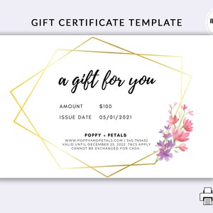 Editable Gift Certificate Template | Printable Gift Voucher Template | DIY Gift Certificate | DIY Gift Voucher | Downloadable Gift Voucher