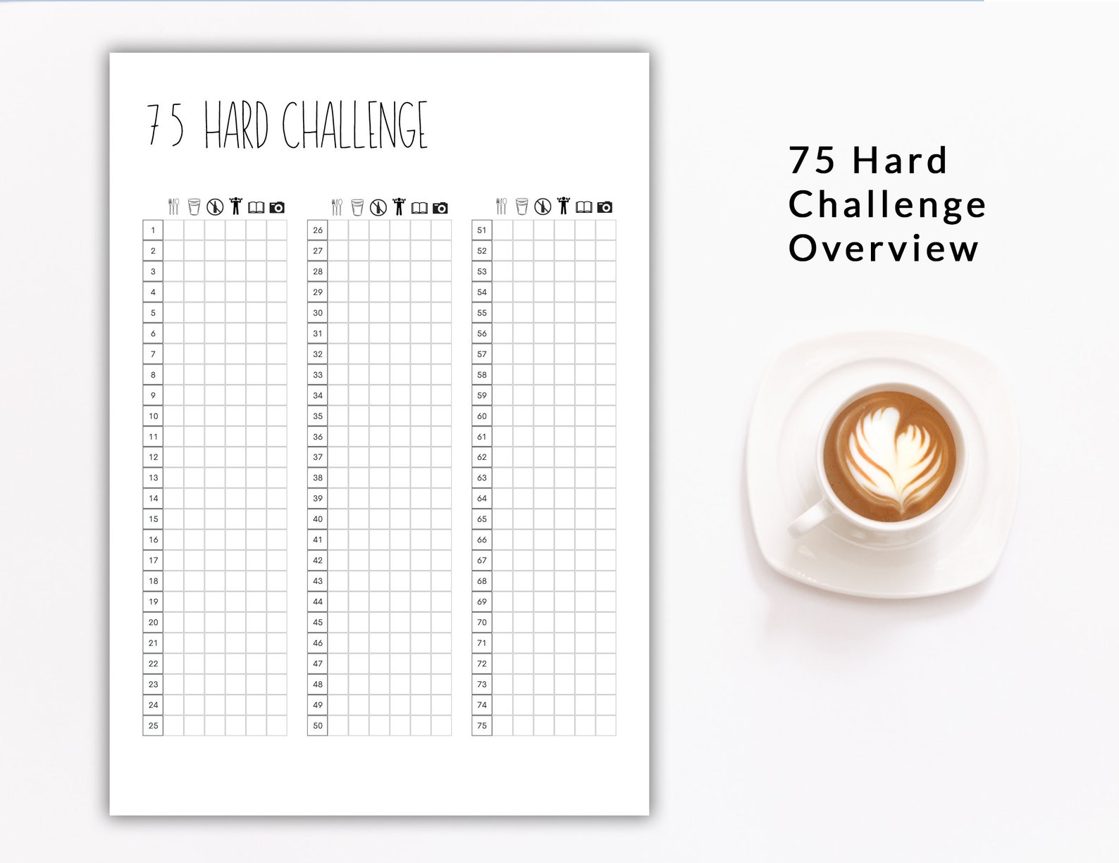 75 Hard Challenge Tracker Tiktok Challenge 75 Hard Etsy UK