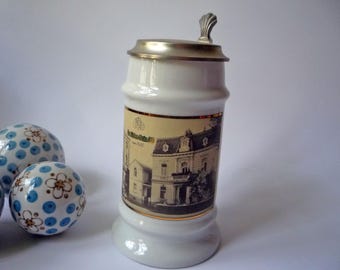 Caneca de cerveja de colecionador de edição limitada da Kurfürsten Bräu com tampa, cervejaria de Bonn, aproximadamente 1 litro, caneca vintage da década de 1980