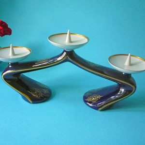 old 3-flame candlestick &quot;real cobalt&quot; from the GDR, candlestick, candle holder, candlestick, candle stand - 1970s