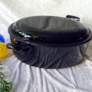 Stor svart och blå järnrost, gåsrost, stekpanna, stekgryta, bräseringsgryta, 1980-tal, Narath-stål - vintage