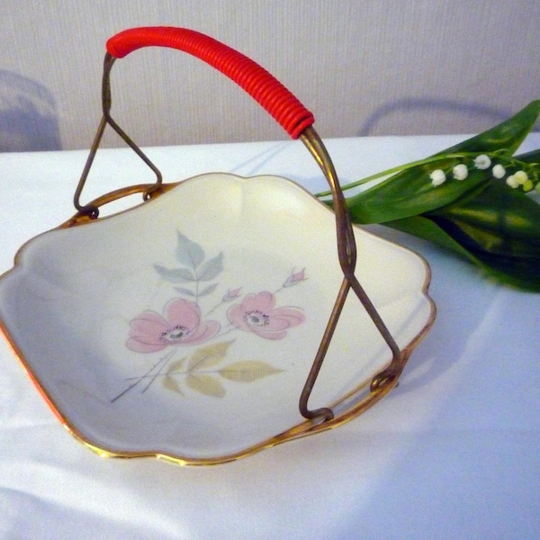 Ancienne assiette à pâtisserie avec poignée, bol de fruits, assiette de service, assiette pralinée, plaque à pâtisserie avec poignée - Wunsiedel Bavaria - Vintage