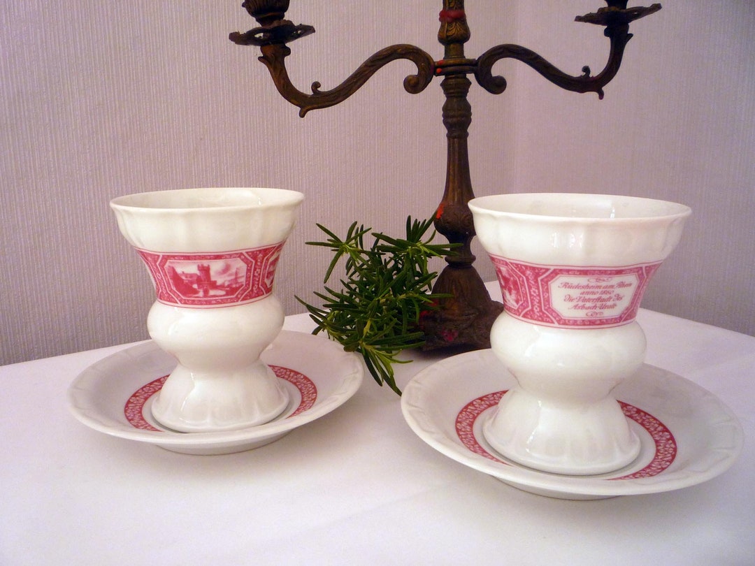 2 Becher für Rüdesheimer Kaffee mit Unterteller / Kaffee Tassen / von ...
