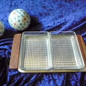 zweifach Servierteller aus den 1950er Jahren - Butterdose, Glas Teller, Frühstücksteller, Salat Schale, Aufschnitt Platte - Vintage