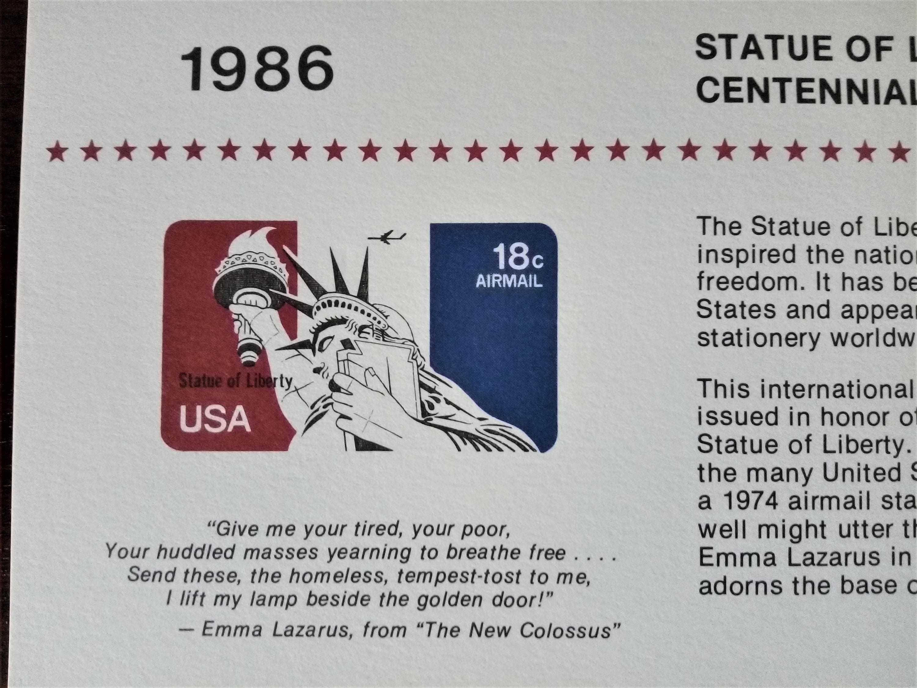 1986 France Mint Never Hinged 50 stamp panel Statue of Liberty Centennial #2014 Joint Issue