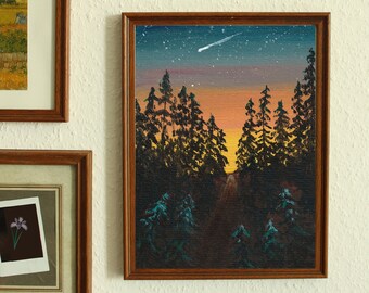 Nacht Himmel Landschaft Malerei Zelt Unter Sternen Fotodruck