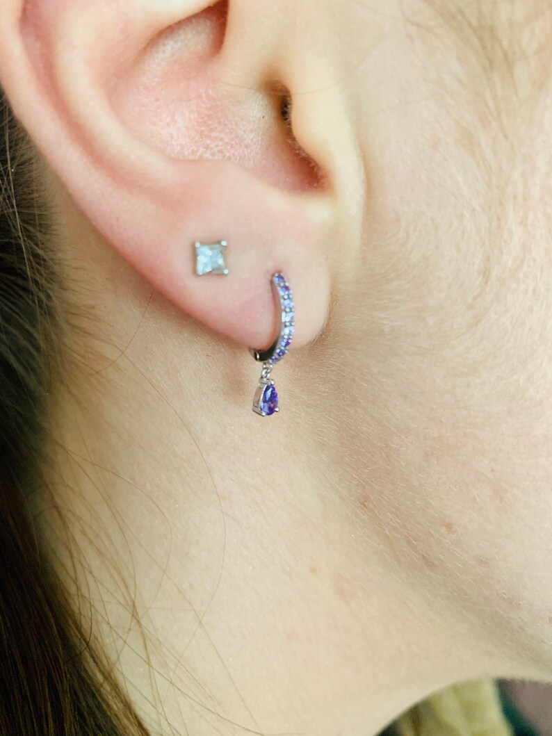 small creoles mini earrings Mini silver creoles set with zircons silver buckles small earrings
