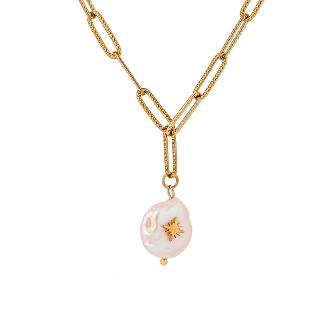 Collier Chaîne Trombone Fermoir T | Acier Inoxydable Doré 40 Cm | Cadeau Tendance Noël