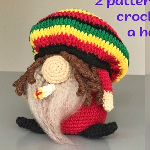 Crochet Rasta gnome pattern PDF Smoker Amigurumi pattern Green Yellow Red Amigurumi Bob Marley crochet Gnome dreadlocks pattern