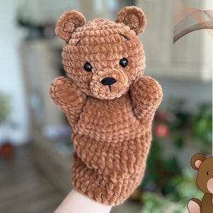 Crochet Bear hand puppet pattern PDF Crochet wild animals patterns Amigurumi hand puppets Easy crochet toys for puppet show Bear amigurumi