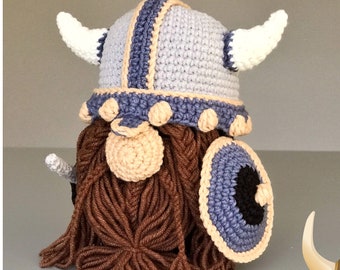 Viking Gnome Crochet Pattern PDF Viking Amigurumi pattern Norse gnome pattern Viking dwarf crochet Viking helmet