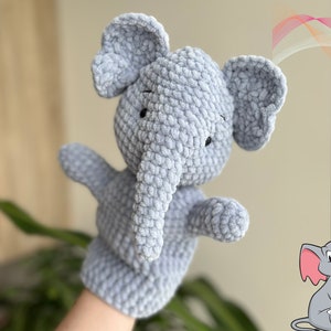Elefant Handpuppe Häkelanleitung PDF | Safari Tiere Häkelanleitungen | Elefant-Muster | Amigurumi Handpuppen