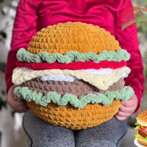 Giant crochet burger pattern PDF Burger plush pillow amigurumi Jumbo burger crochet pattern