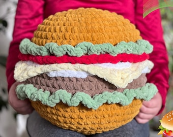 Giant crochet burger pattern PDF Burger plush pillow amigurumi Jumbo burger crochet pattern