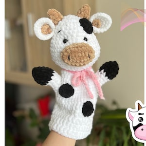 Patrón de marioneta de mano de vaca de crochet en PDF / Patrón de granja de crochet / Animal de granja amigurumi de crochet / Vaca de granja de crochet / Juguete de crochet fácil