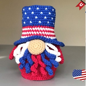Patron patriotique de nain au crochet PDF | Motif Amigurumi du 4 juillet | Décoration drapeau des États-Unis | Crochet pour le jour de l'indépendance des États-Unis