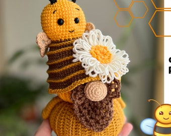Bee Gnome Crochet Pattern PDF | Flower Summer Gnome Pattern | Amigurumi Bee Decor | Amigurumi Flower  | Nordic Gnome  | Gnome Amigurumi