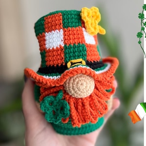 Virkat mönster för Irlands flagga, PDF, Virkat pysslingmönster, amigurumi, virkad dekoration med St. Patricks dag, buffelrutigt virkmönster