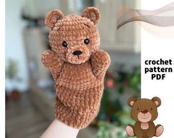 Crochet Bear hand puppet pattern PDF Crochet wild animals patterns Amigurumi hand puppets Easy crochet toys for puppet show Bear amigurumi