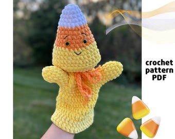 Amigurumi Candy Corn hand puppet pattern PDF | Crochet candy corn | Halloween crochet toys | Food amigurumi | Halloween Patterns
