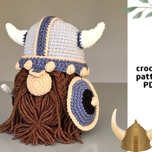 Viking Gnome Crochet Pattern PDF Viking Amigurumi pattern Norse gnome pattern Viking dwarf crochet Viking helmet